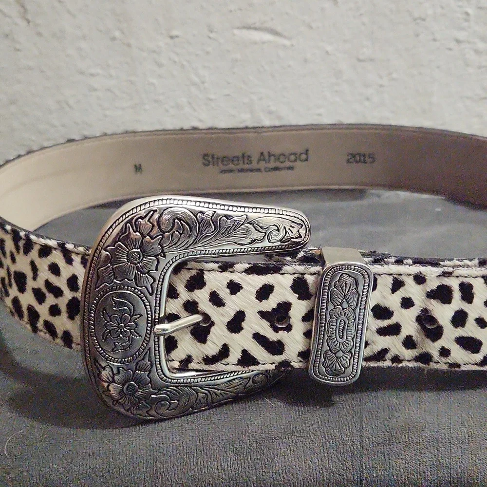 Streets Ahead Black and White Leopard Print Western Buckle Belt - Picture 2 of 5